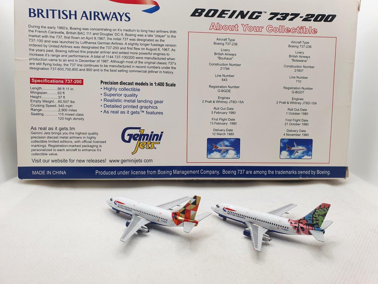 BRITISH AIRWAYS Bauhaus Tail Boeing 737-200 Metal Model 1:400 Scale Gemini Jets