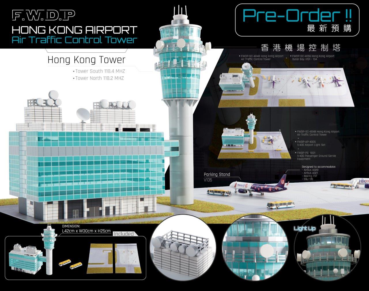Fantasy Wings 1:400 Hong Kong Airport Air Traffic Control Tower & Outer Bay Parking V131-V134