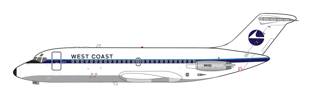 V1 400 1:400 West Coast Airlines N9102 Douglas DC-9-14 *** PRE-ORDER DUE OCTOBER - NOVEMBER 2026 ***