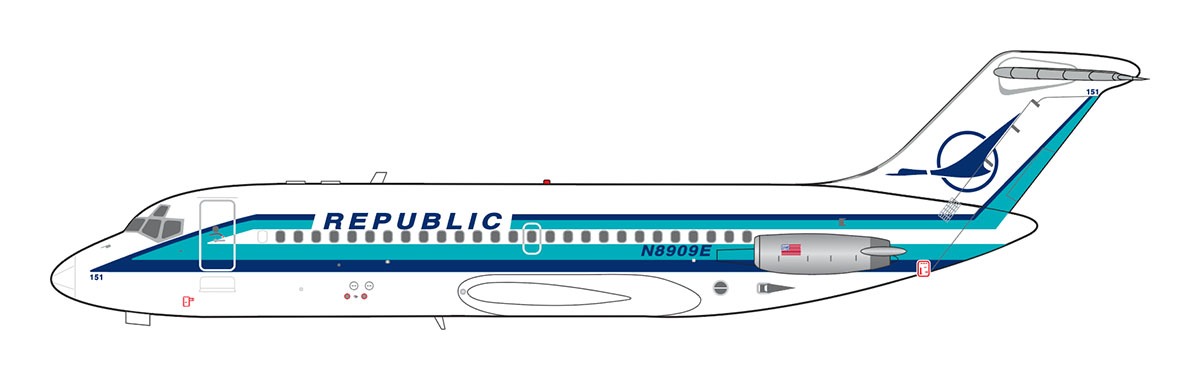 V1 400 1:400 Republic Airlines N8909E Douglas DC-9-10 *** PRE-ORDER DUE OCTOBER - NOVEMBER 2026 ***