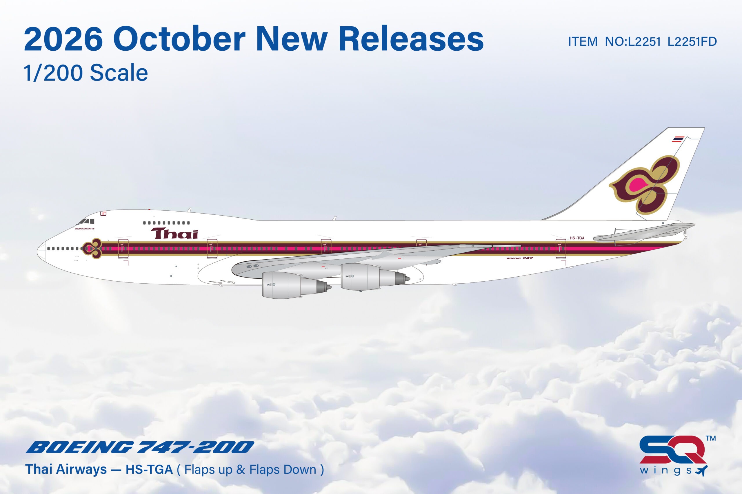 SQ Wings 1:200 Thai International Airways HS-TGA Boeing 747-200 *** PRE-ORDER DUE NOVEMBER/DECEMBER 2026 ***