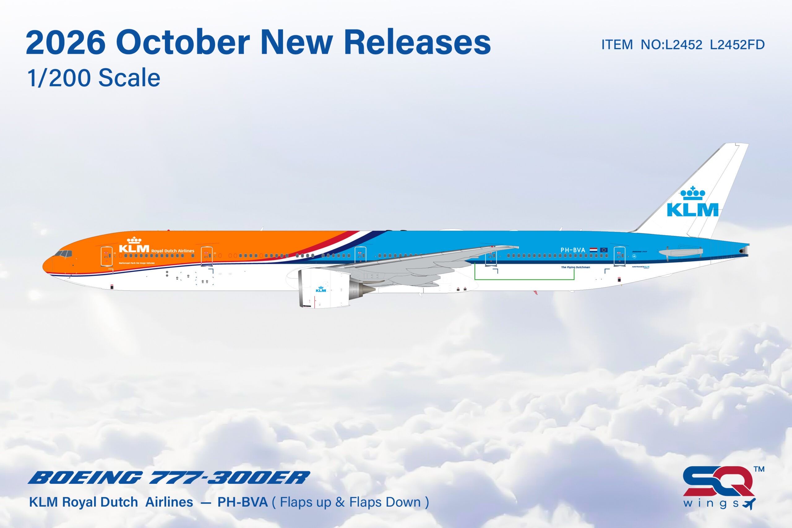 SQ Wings 1:200 KLM Royal Dutch Airlines PH-BVA Boeing 777-300 *** PRE-ORDER DUE NOVEMBER/DECEMBER 2026 ***